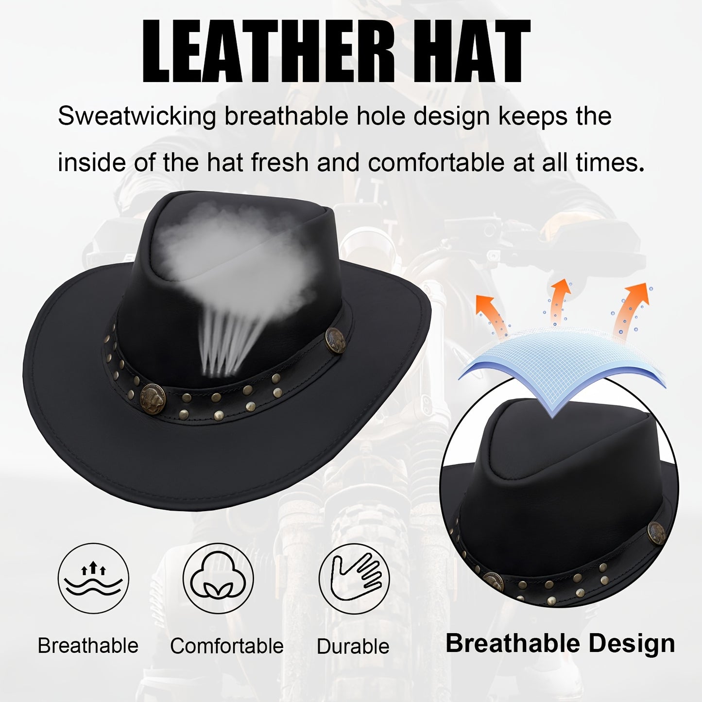 DREAM APPAREL Genuine Cowhide Leather Cowboy Hat