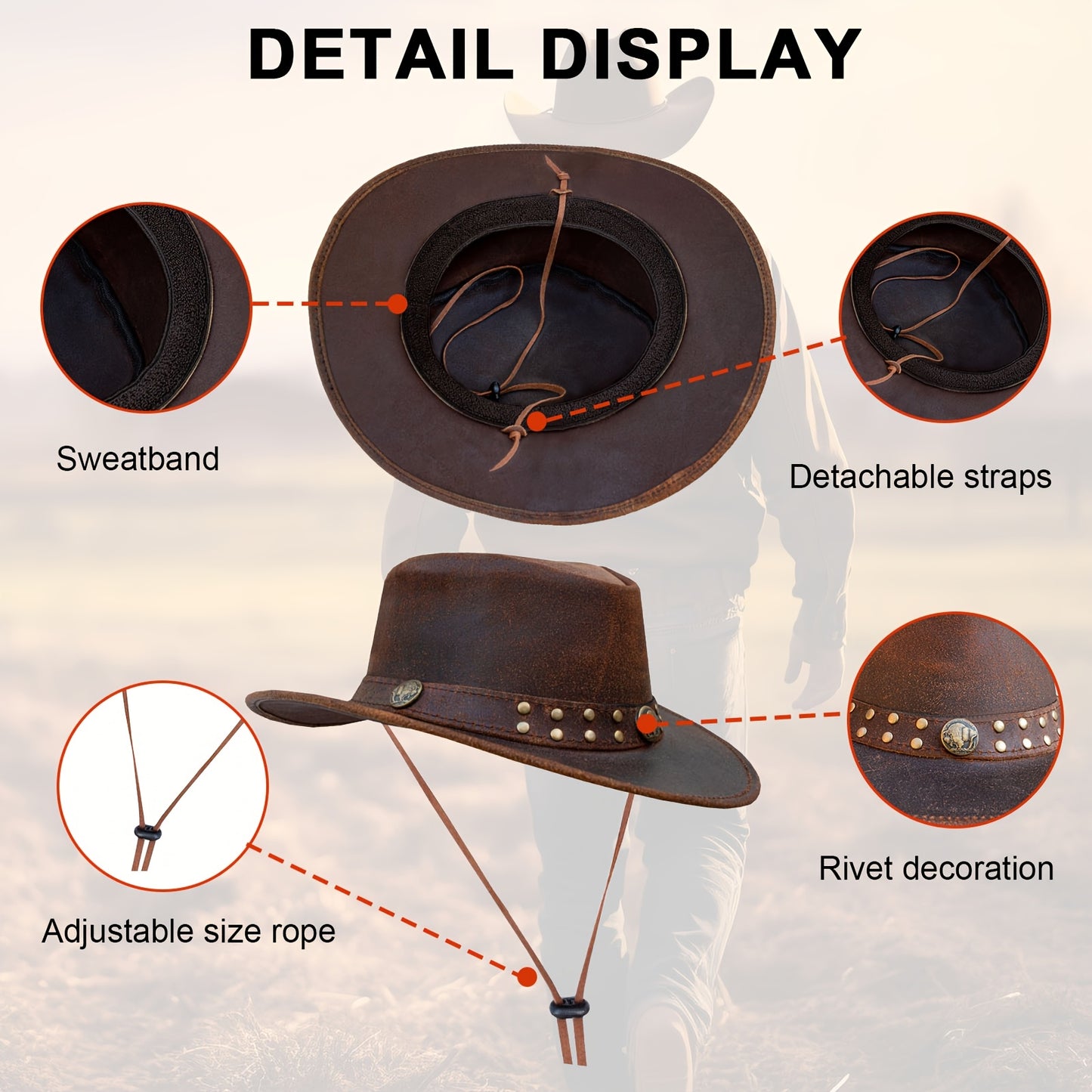 DREAM APPAREL Genuine Cowhide Leather Cowboy Hat