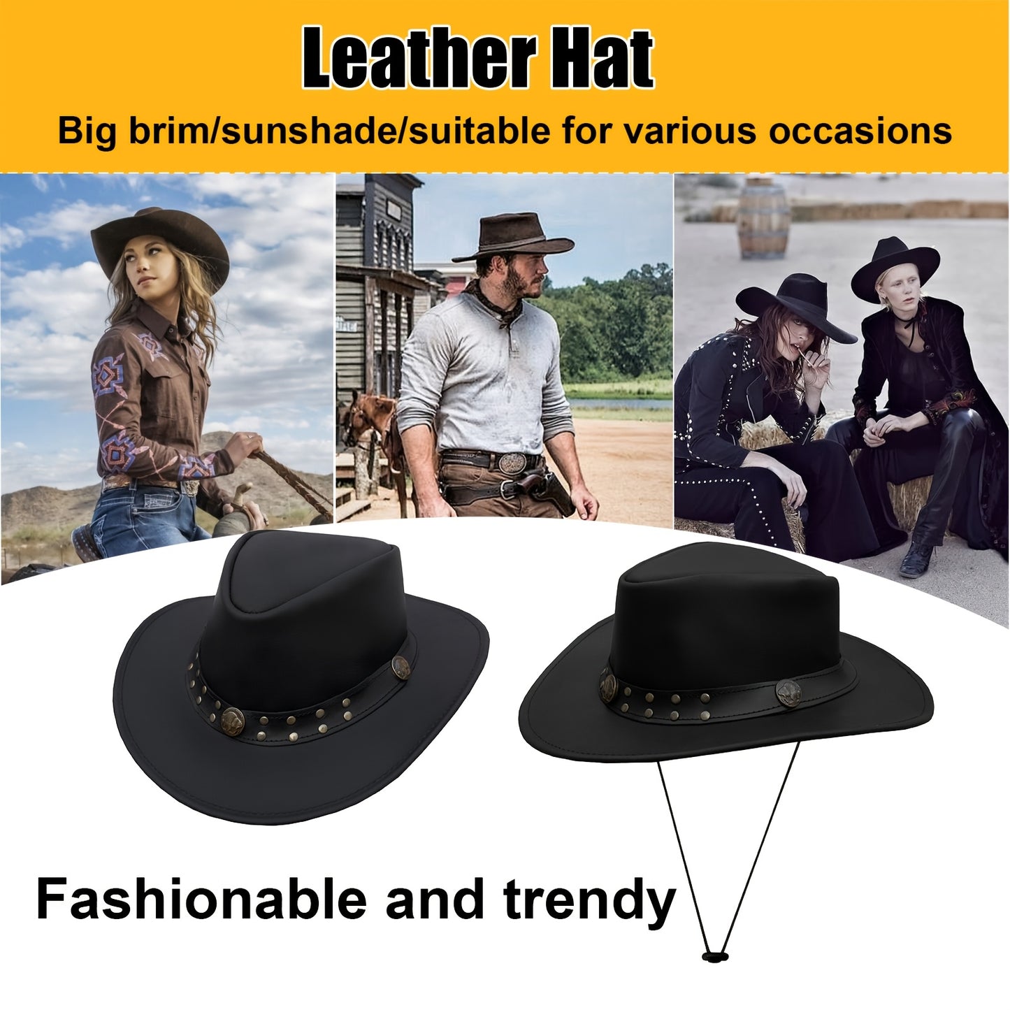 DREAM APPAREL Genuine Cowhide Leather Cowboy Hat