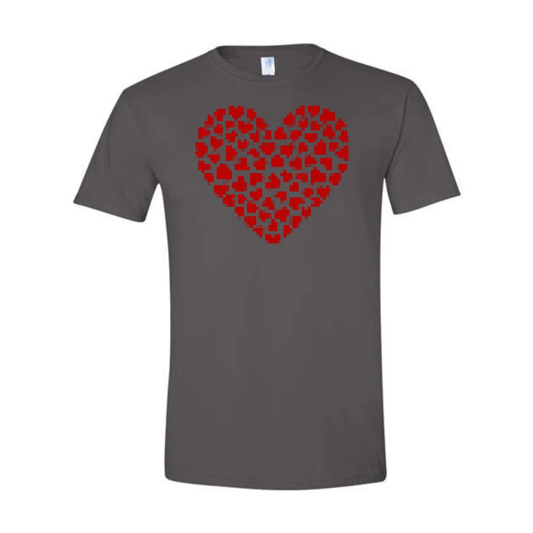 Unisex Valentine's Day Red Love Pixel Heart Graphic T-Shirt