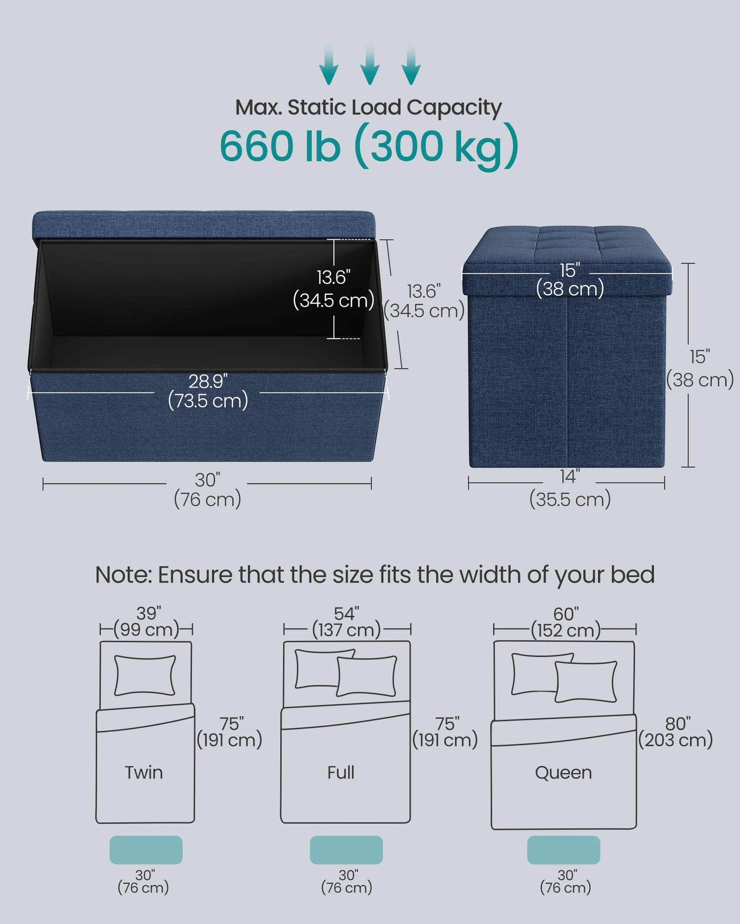 30 Inches Folding Storage Ottoman Bench
