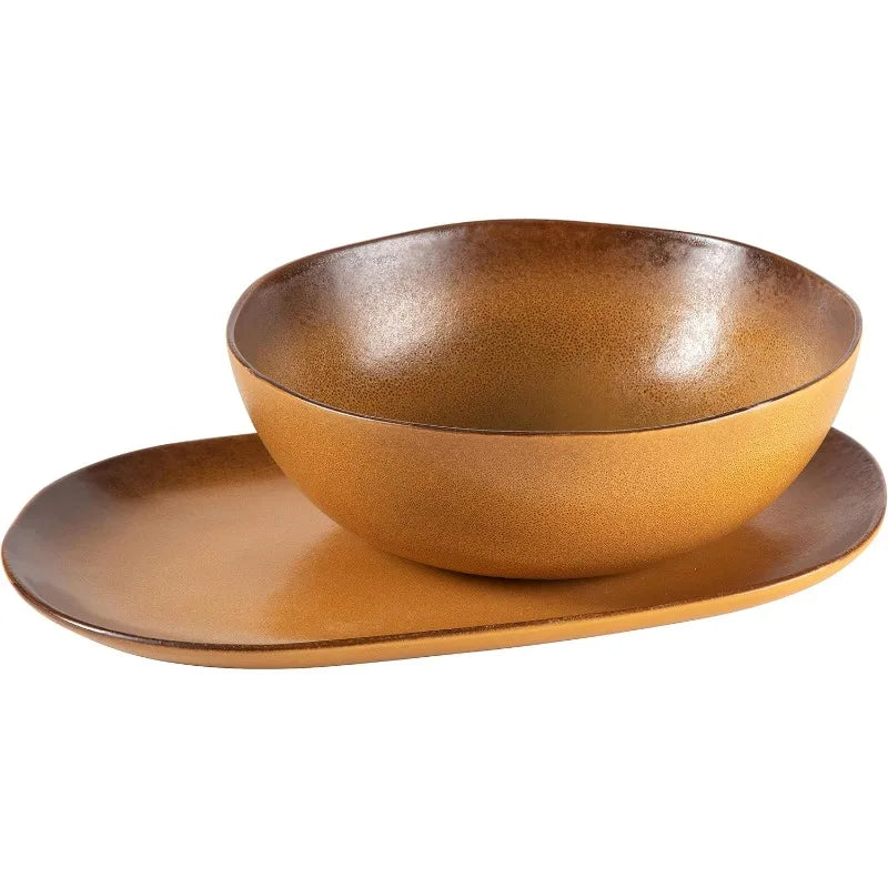 Santorini Mist Double Bowl Terracotta Reactive Glaze Dinnerware