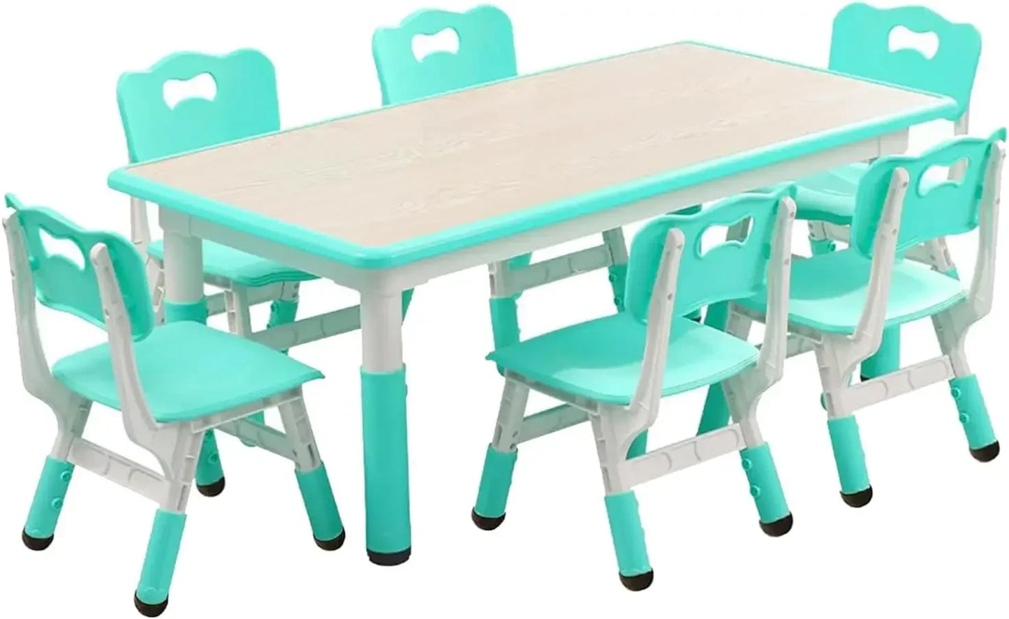 Kids Table and Chairs Set, Height Adjustable Desk With 6 Seats for Ages 2-10,Arts & Crafts Table,Graffiti Desktop