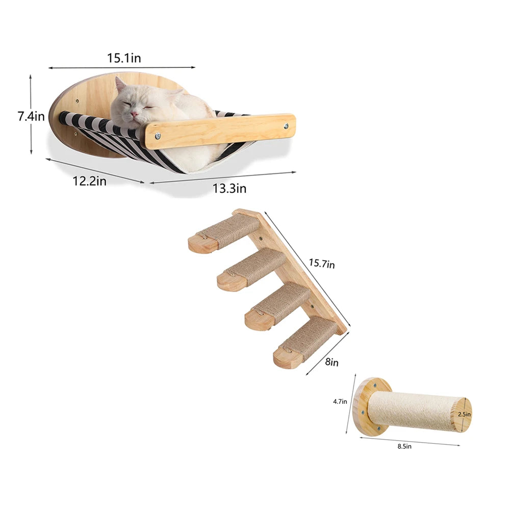 3Pcs Cat Hammock with Four Step Sisal Stairways