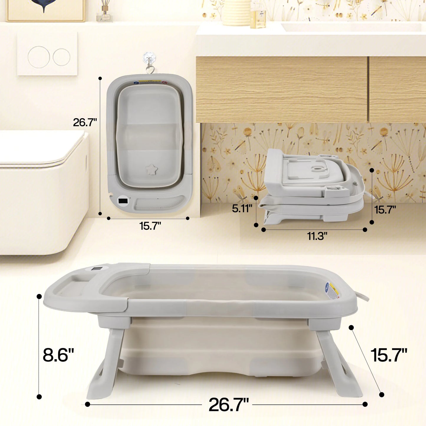 Baby Bathtub with Soft Cushion & Thermometer for 0-36 Months
