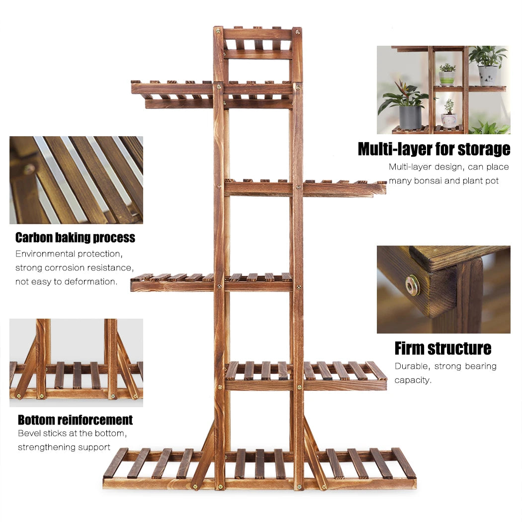 Reinforced 52" Tall 6 Tier Wood Plant Stand Corner Shelf Flower Rack Garden Home