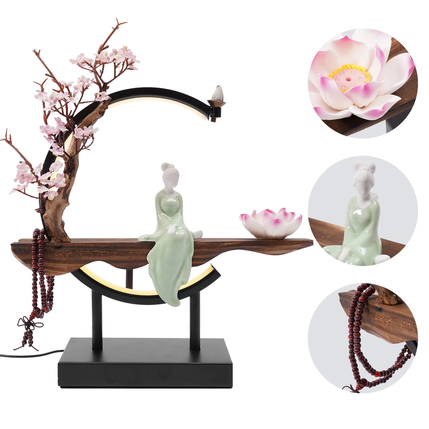 Waterfall LED Backflow Smoke Flower Incense Burner Censer Holder Home Decor