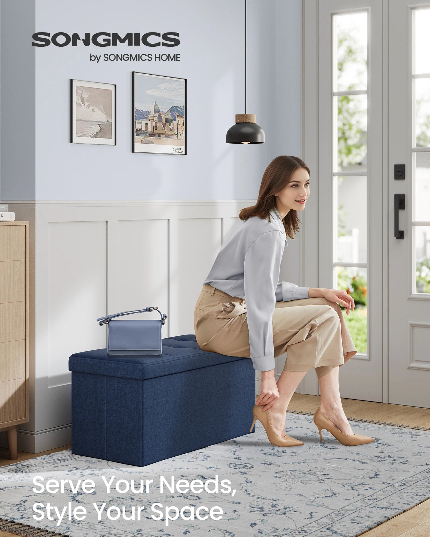 30 Inches Folding Storage Ottoman Bench