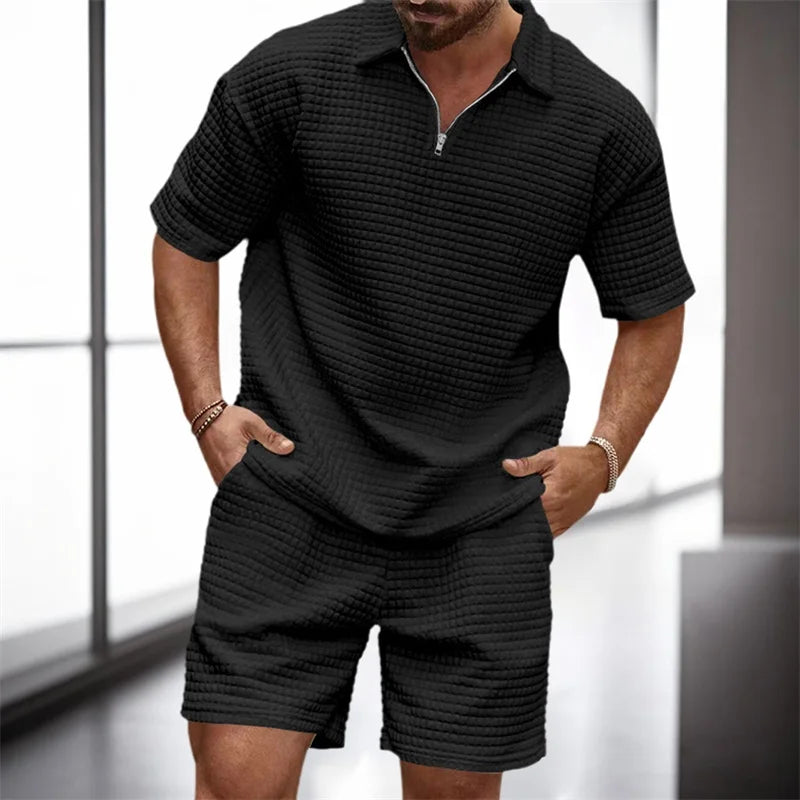 Men's Casual Outfit Short Sleeve Tee with Drawstring Shorts Set
