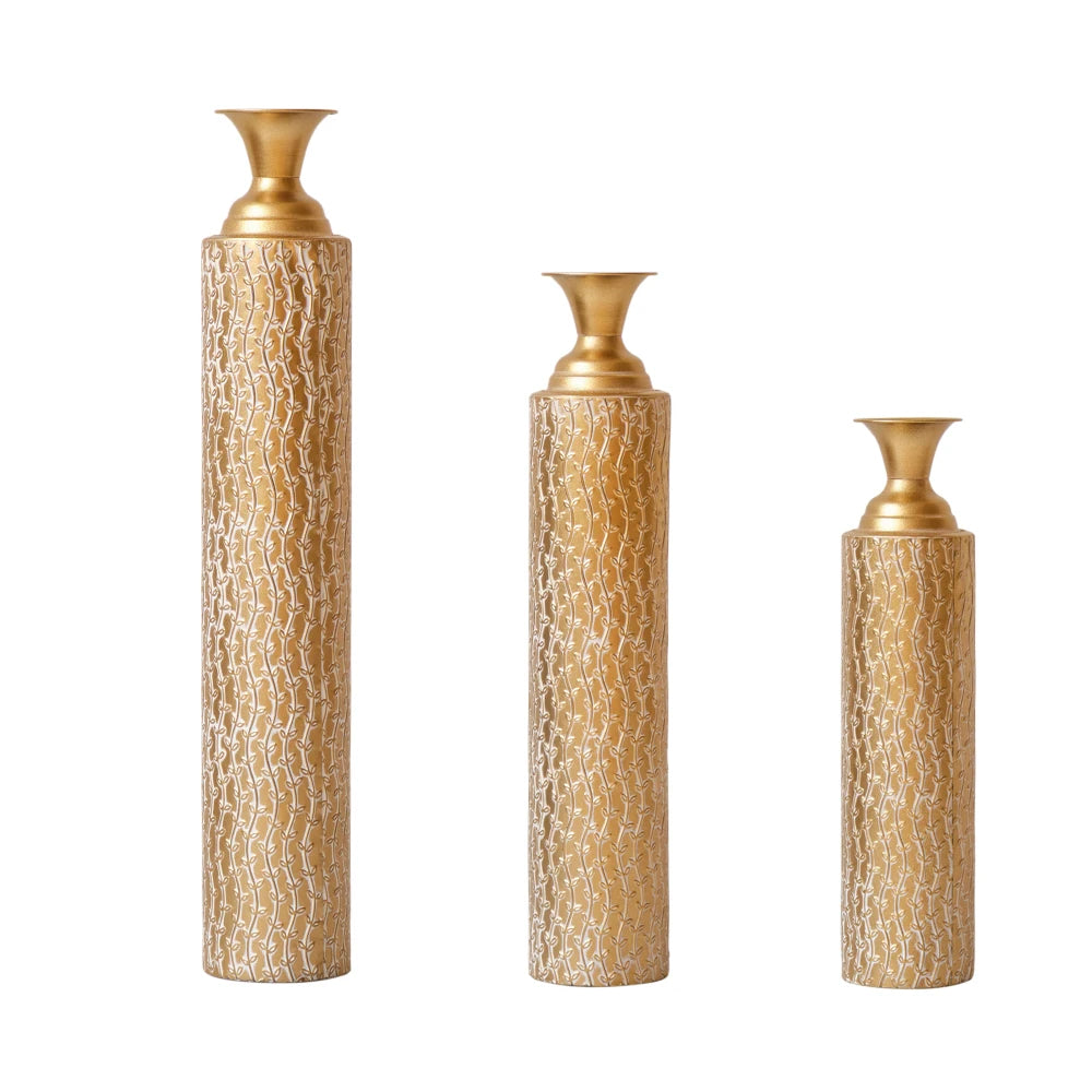 Metal Decorative Vases High Distress Set of 3 34 29 25 H