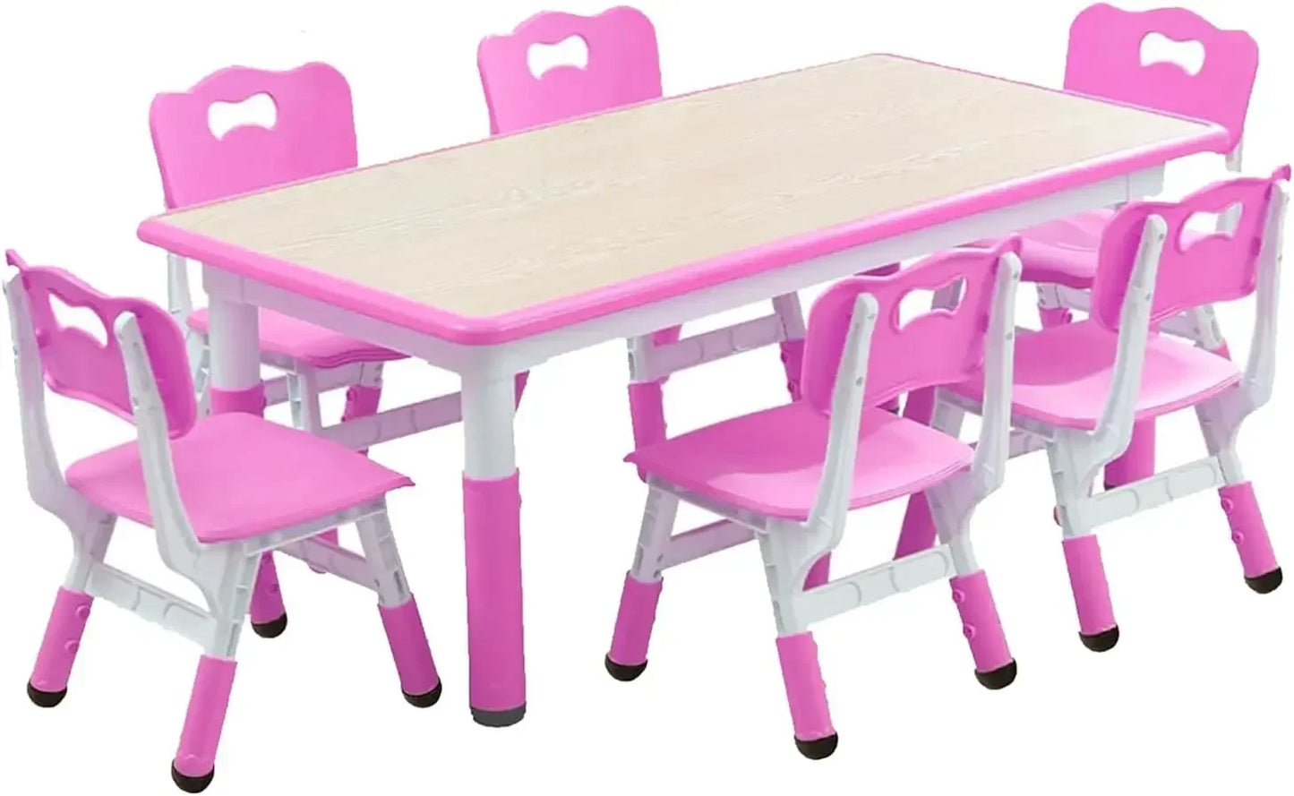 Kids Table and Chairs Set, Height Adjustable Desk With 6 Seats for Ages 2-10,Arts & Crafts Table,Graffiti Desktop