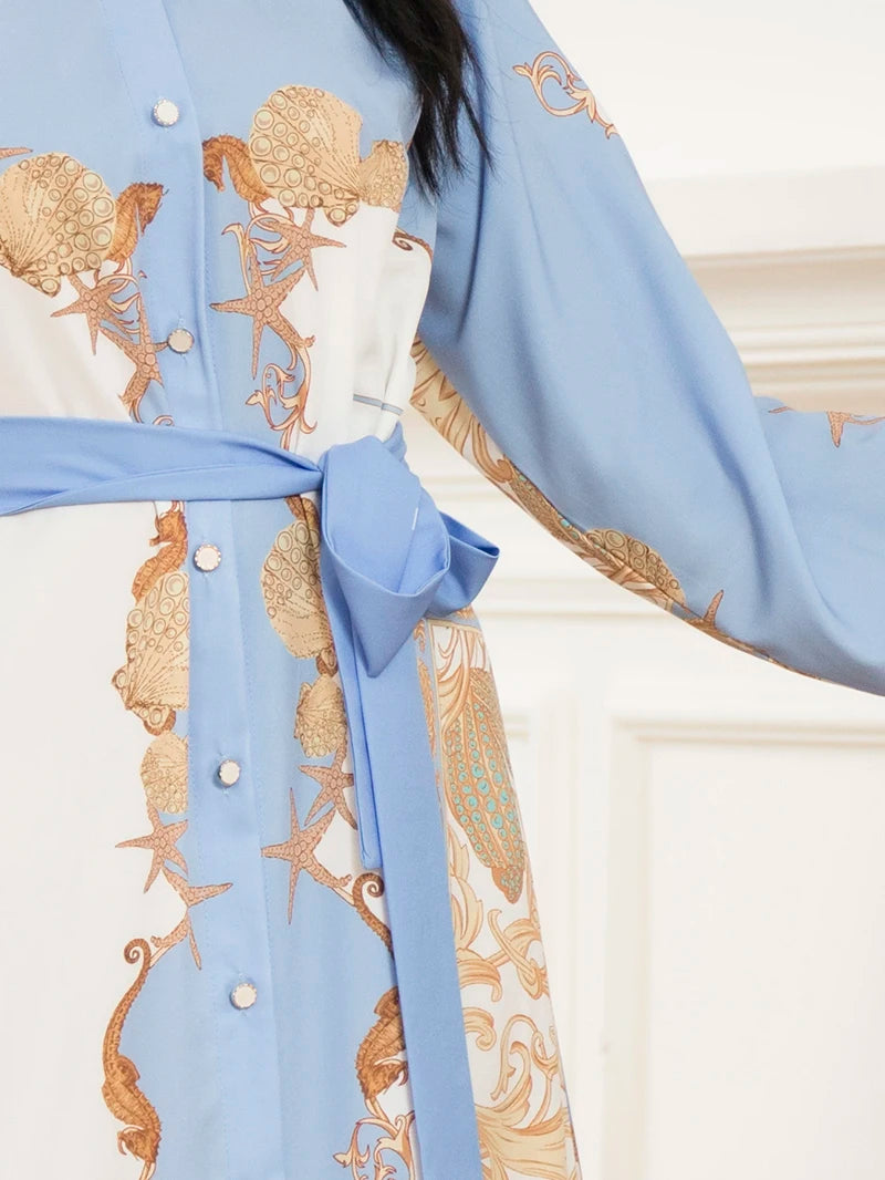 Elegant Women's Long-Sleeve Dress with Belt Chic Print