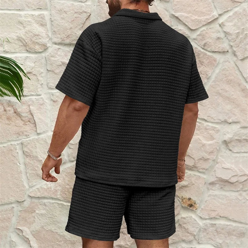 Men's Casual Outfit Short Sleeve Tee with Drawstring Shorts Set