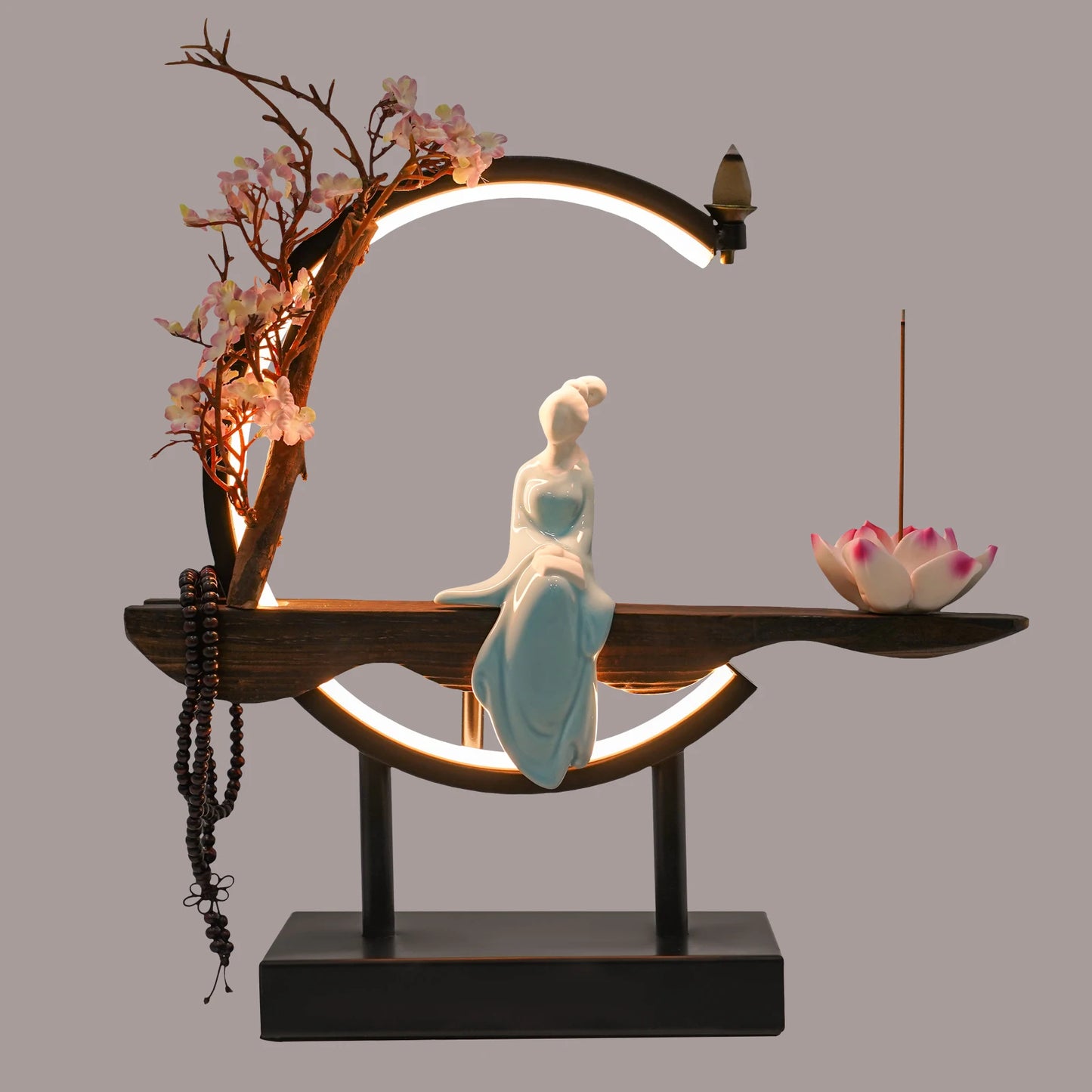 Classical Backflow Incense Burner Waterfall LED Backflow Smoke Flower Incense Censer Holder Home Decoration