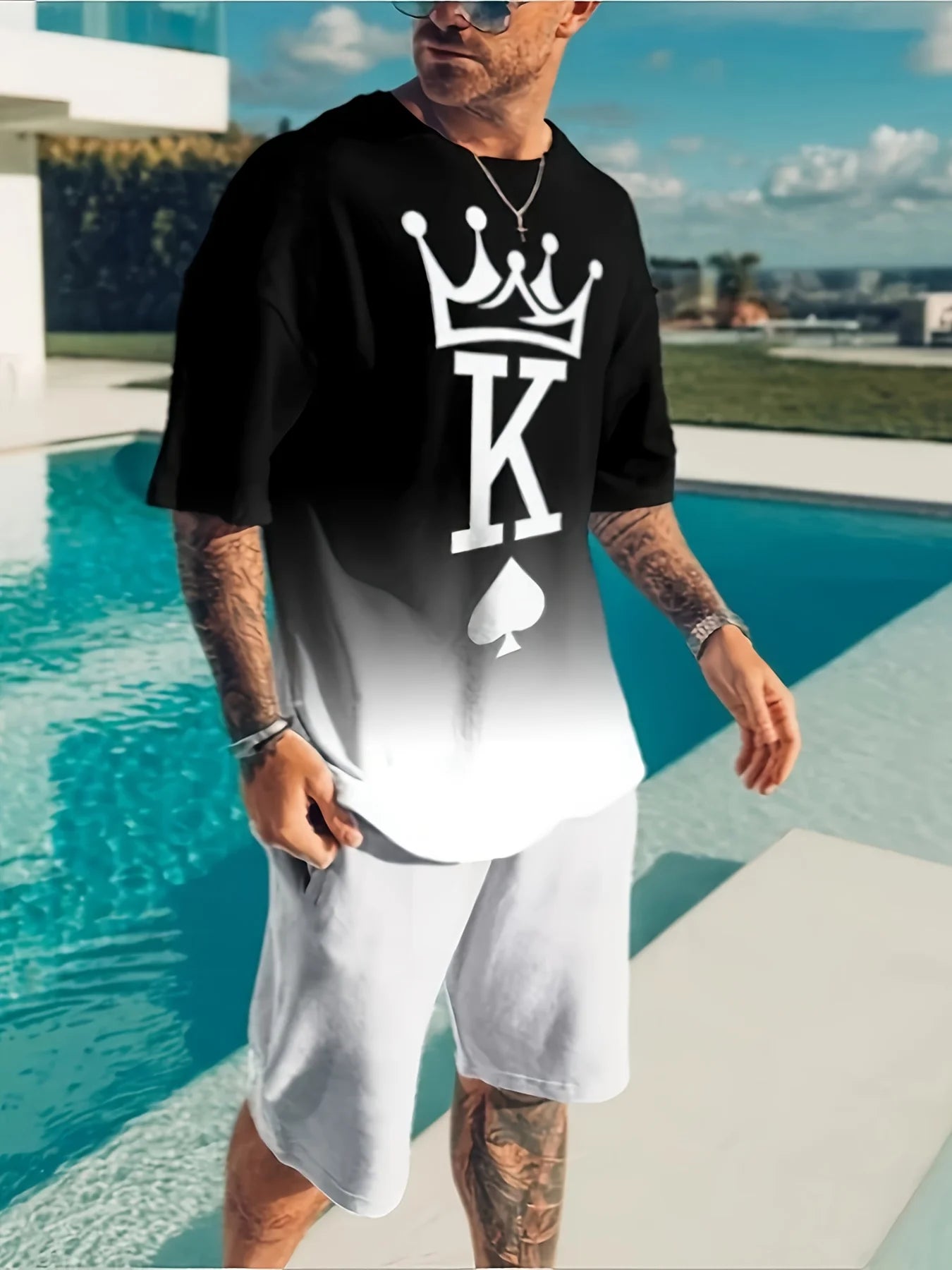 Men's Trendy Round Neck Short-Sleeved Shorts Two-Piece Suit