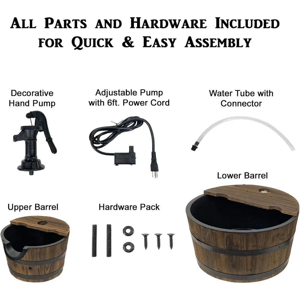 Tier Barrel Waterfall Fountain, Rustic Wood Barrel Feature
