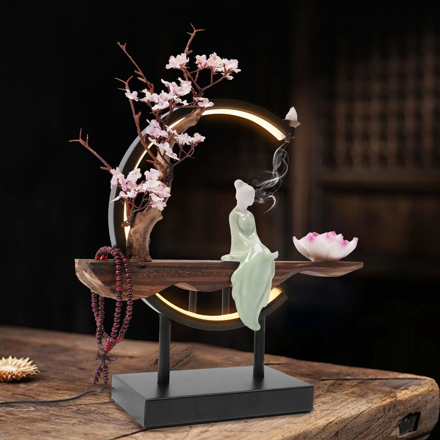 Waterfall LED Backflow Smoke Flower Incense Burner Censer Holder Home Decor