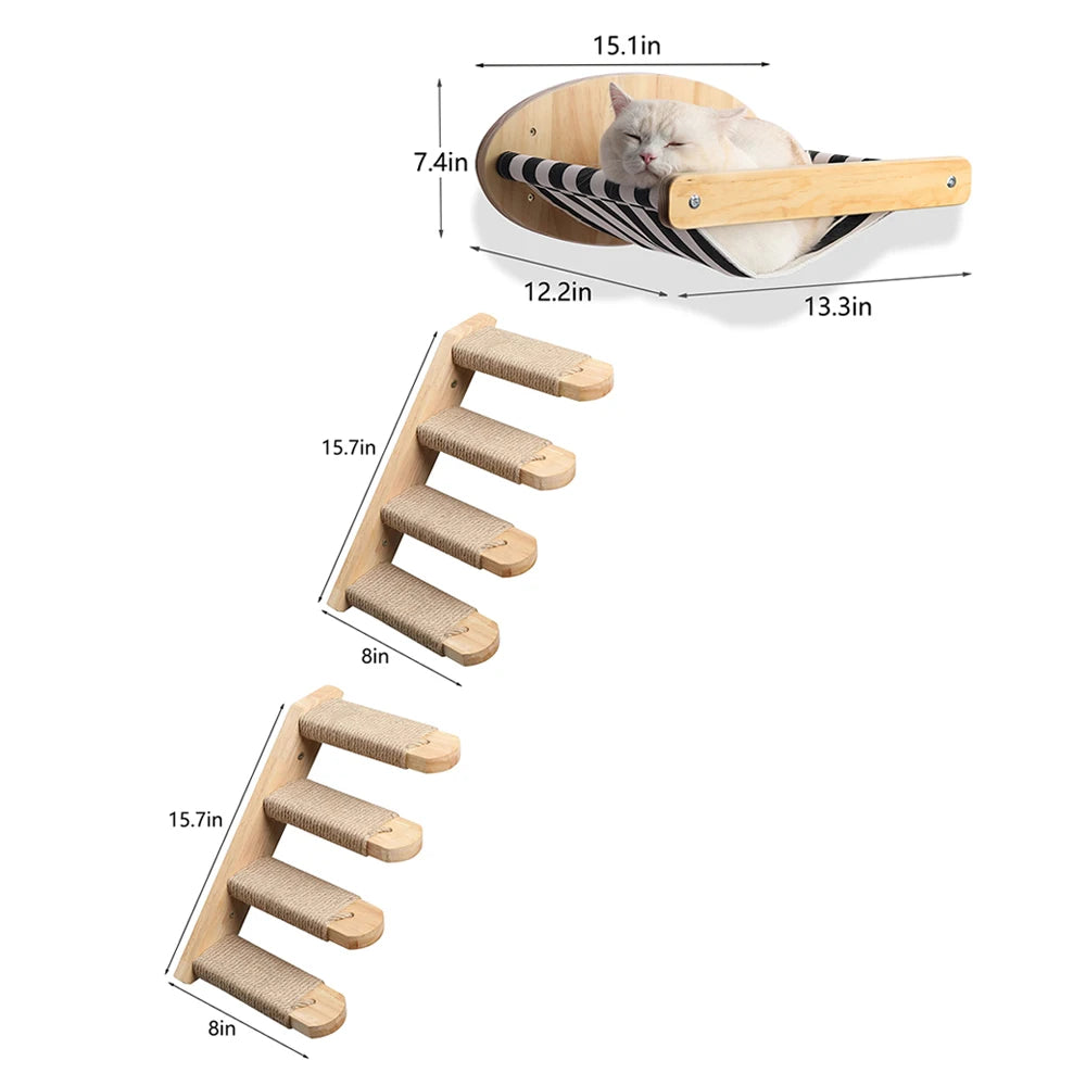 3Pcs Cat Hammock with Four Step Sisal Stairways