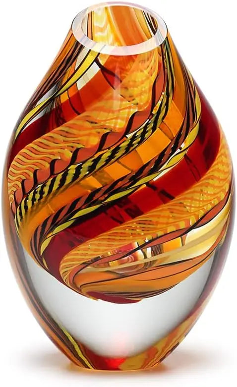 Blue Twisted Glass Vase Hand Blown Murano-Style Art Glass