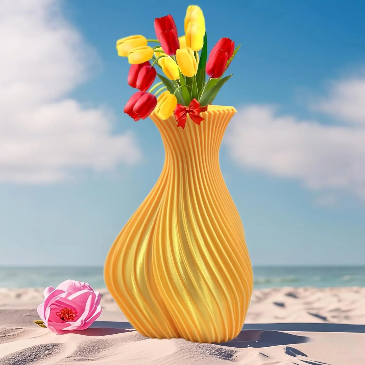3D Printed Twisted Striped Love-Shaped Vase Unique Gift