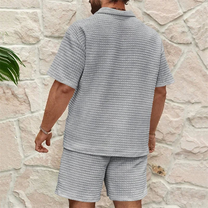 Men's Casual Outfit Short Sleeve Tee with Drawstring Shorts Set