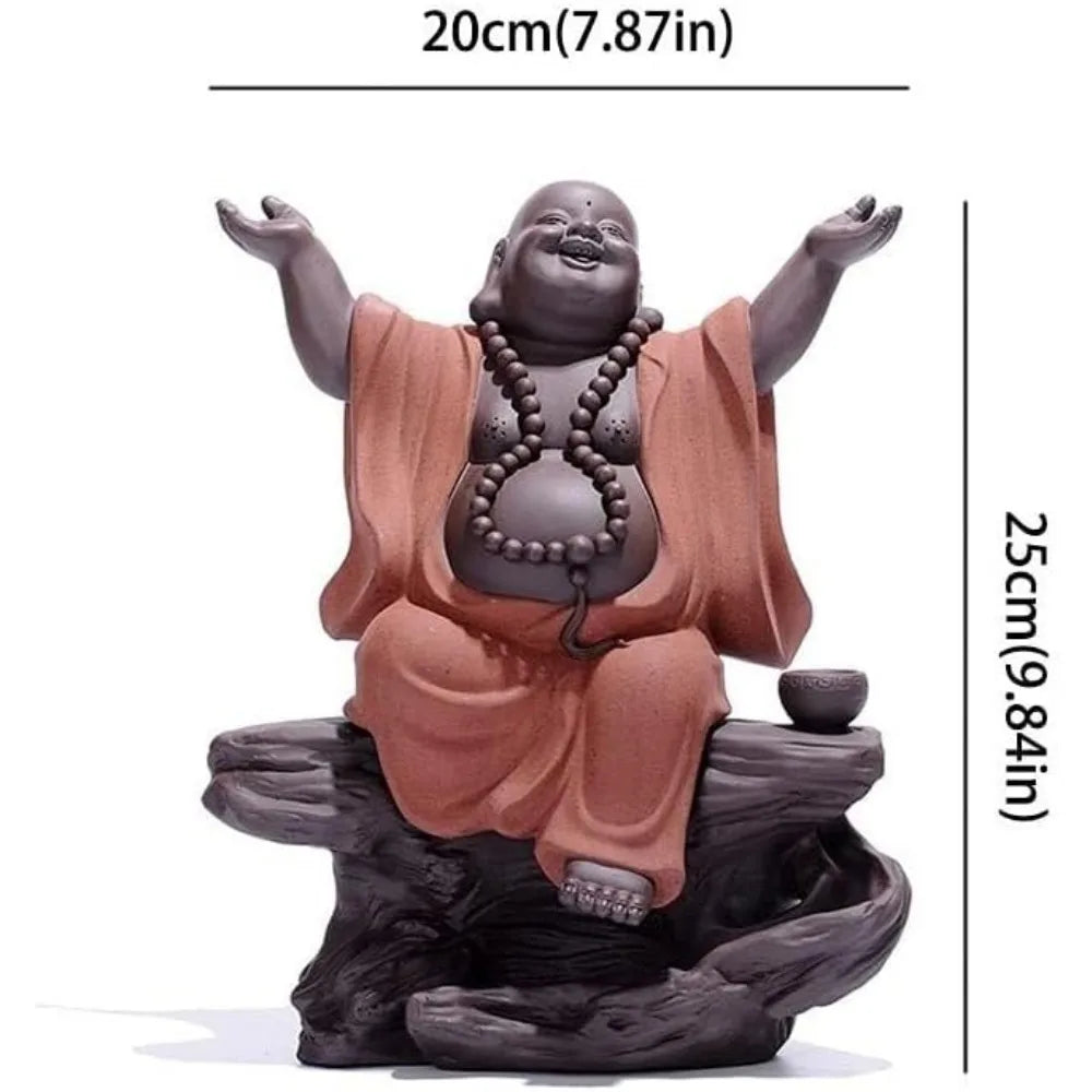 Purple Sand Maitreya Laughing Buddha Incense Burner Decor