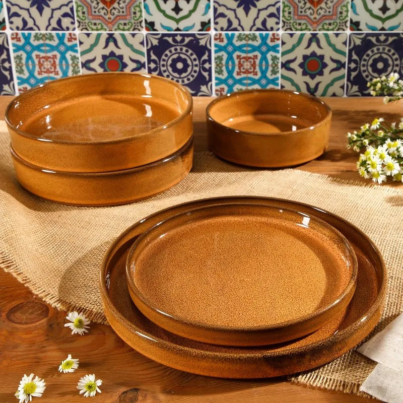 Santorini Mist Double Bowl Terracotta Reactive Glaze Dinnerware