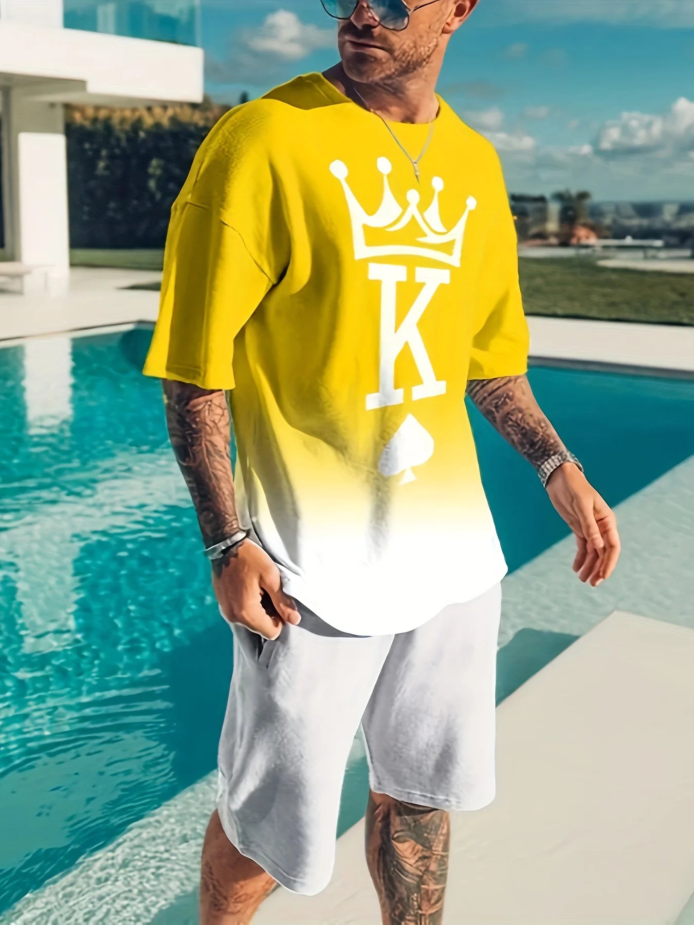 Men's Trendy Round Neck Short-Sleeved Shorts Two-Piece Suit