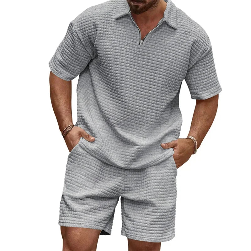 Men's Casual Outfit Short Sleeve Tee with Drawstring Shorts Set