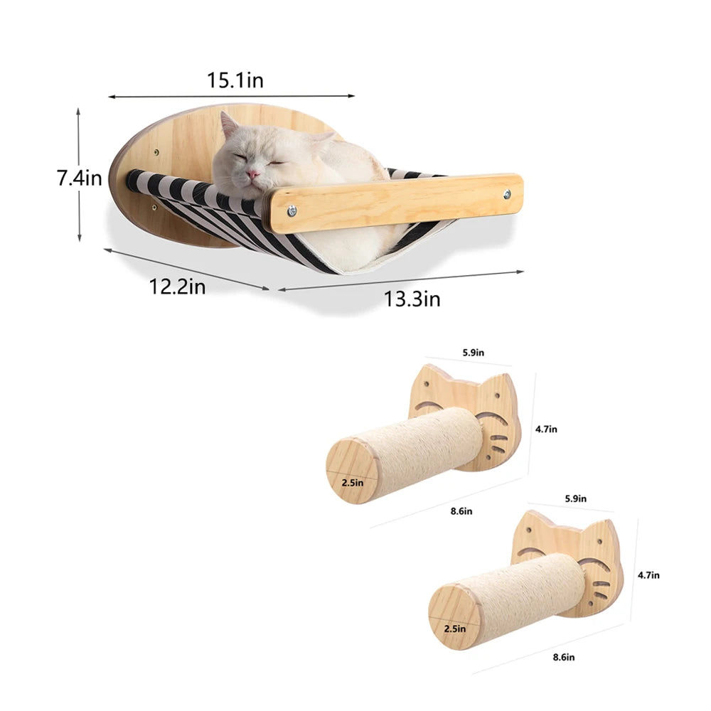 3Pcs Cat Hammock with Four Step Sisal Stairways