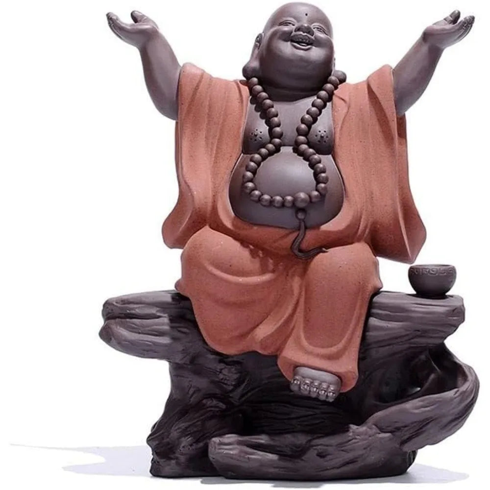 Purple Sand Maitreya Laughing Buddha Incense Burner Decor