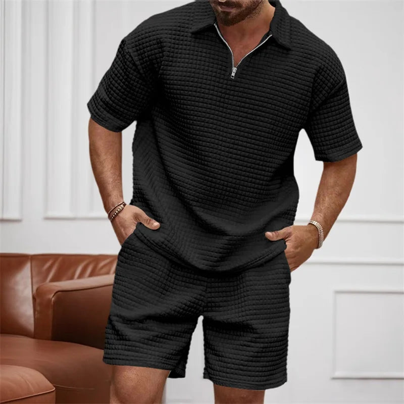 Men's Casual Outfit Short Sleeve Tee with Drawstring Shorts Set