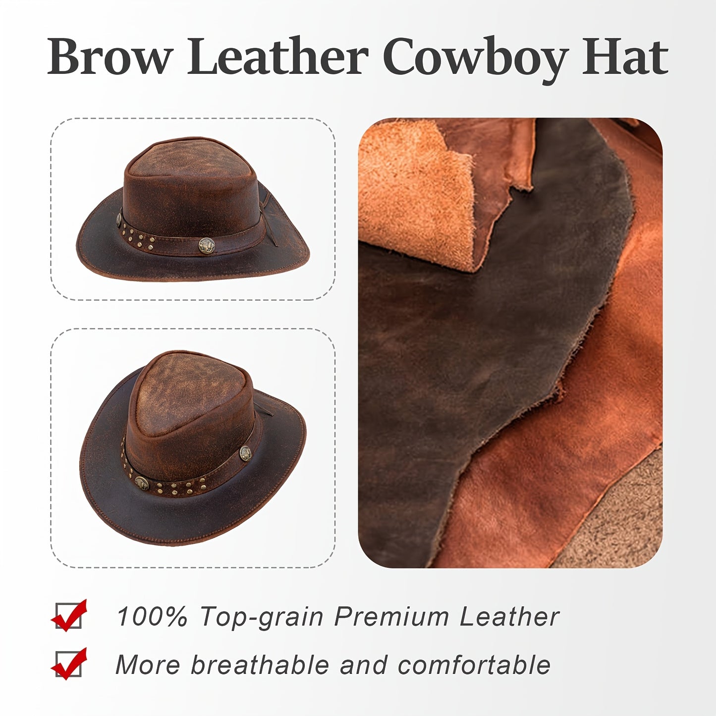 DREAM APPAREL Genuine Cowhide Leather Cowboy Hat