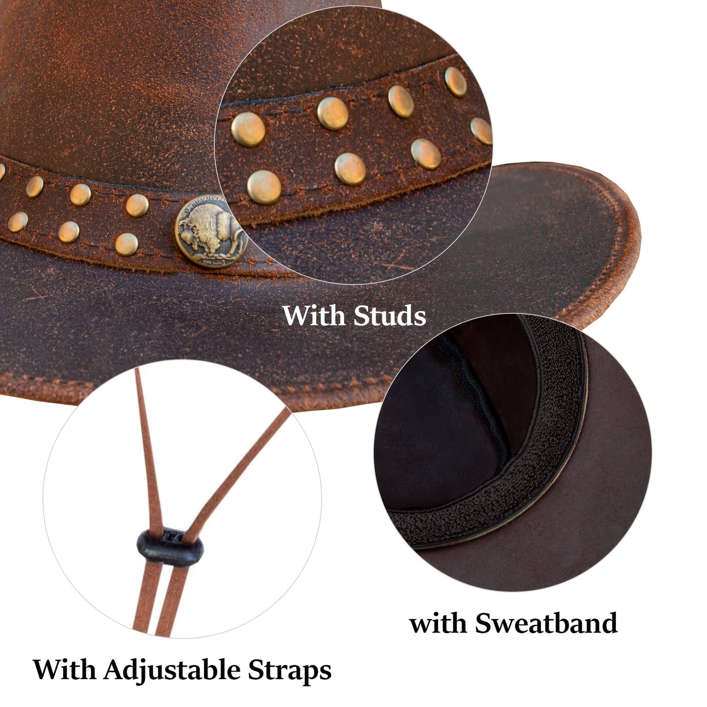 DREAM APPAREL Genuine Cowhide Leather Cowboy Hat