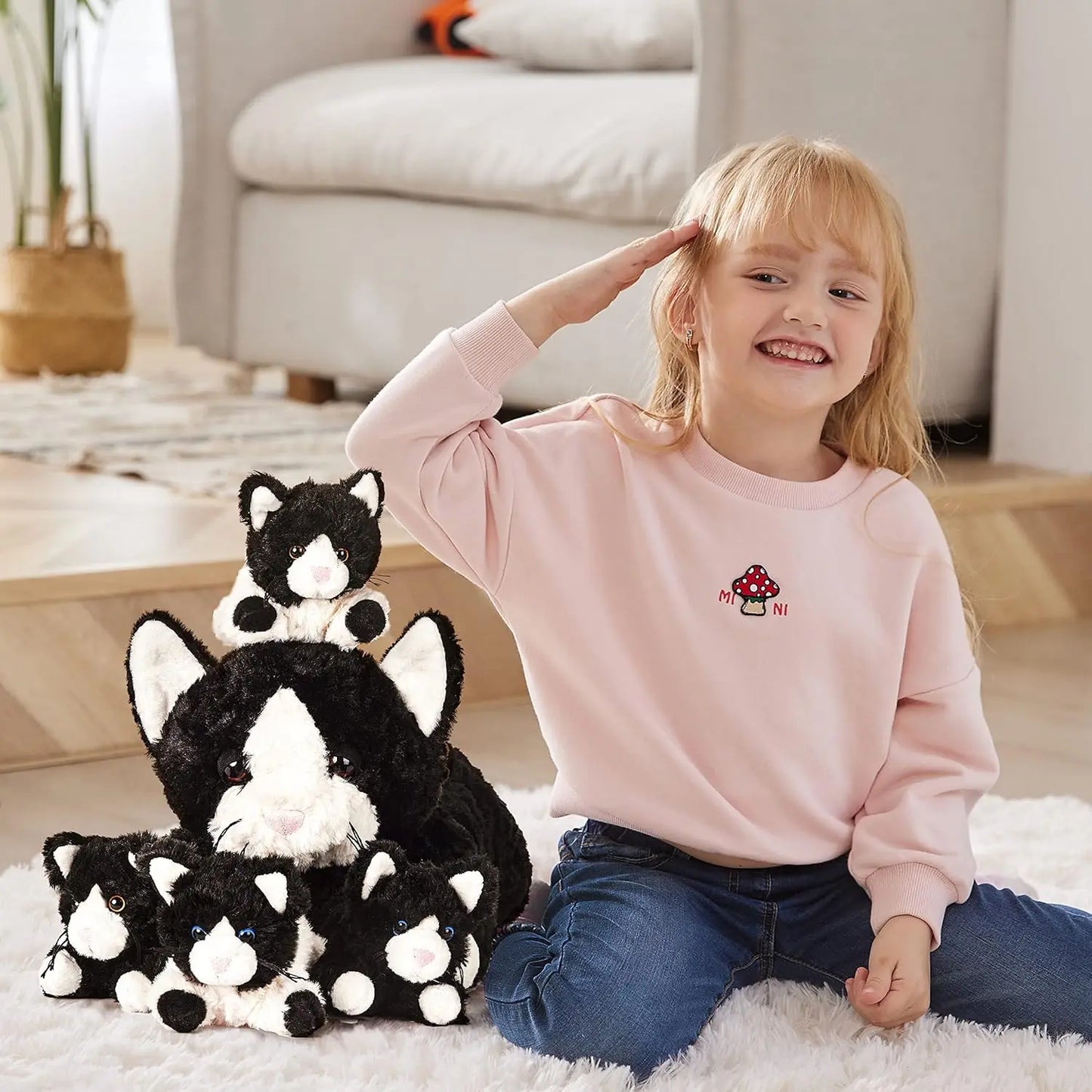 IKASA Mommy Cat Stuffed Animal Mom and Baby Plush Toy,Cute 16" Soft Cuddly Huggable Toys with Little Mini Babies Kitten
