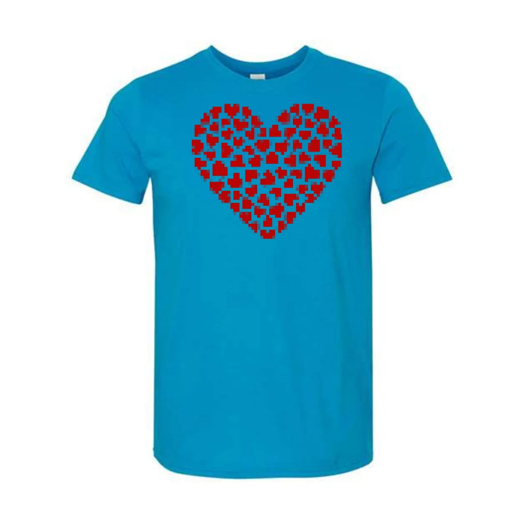 Unisex Valentine's Day Red Love Pixel Heart Graphic T-Shirt