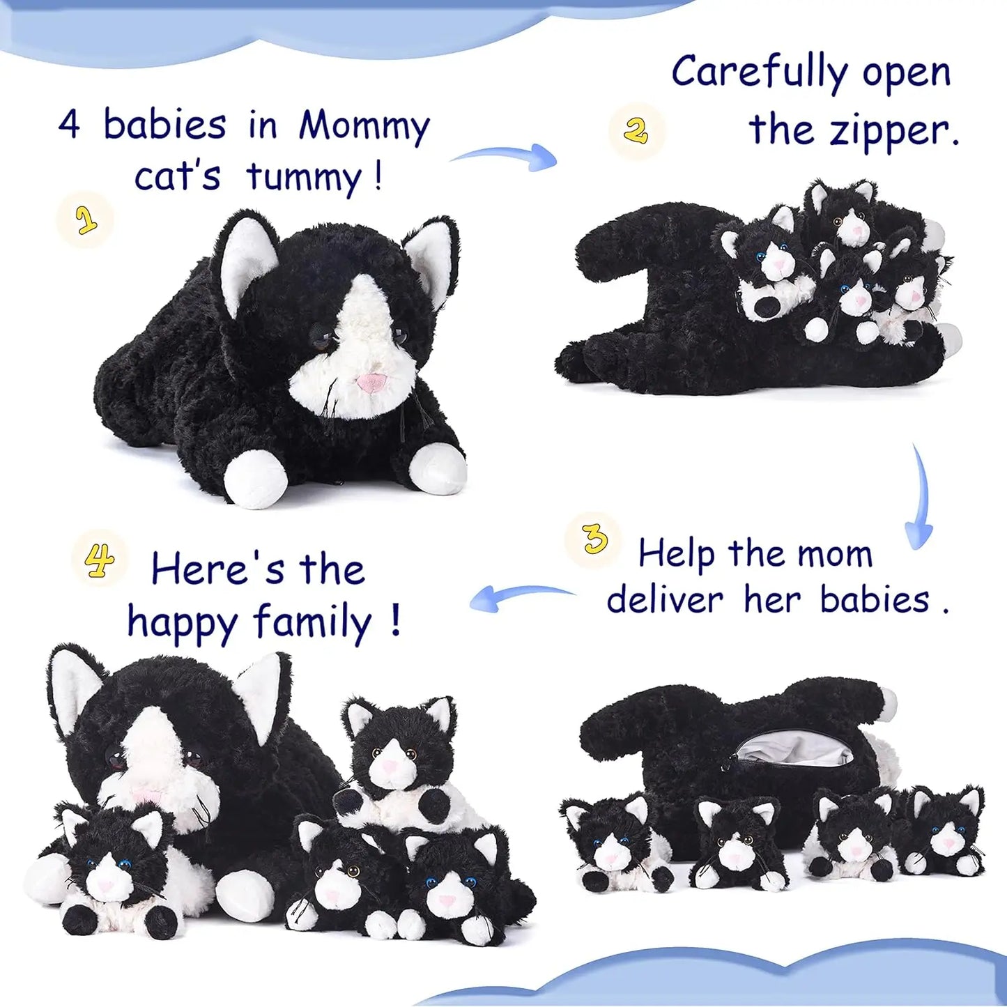 IKASA Mommy Cat Stuffed Animal Mom and Baby Plush Toy,Cute 16" Soft Cuddly Huggable Toys with Little Mini Babies Kitten