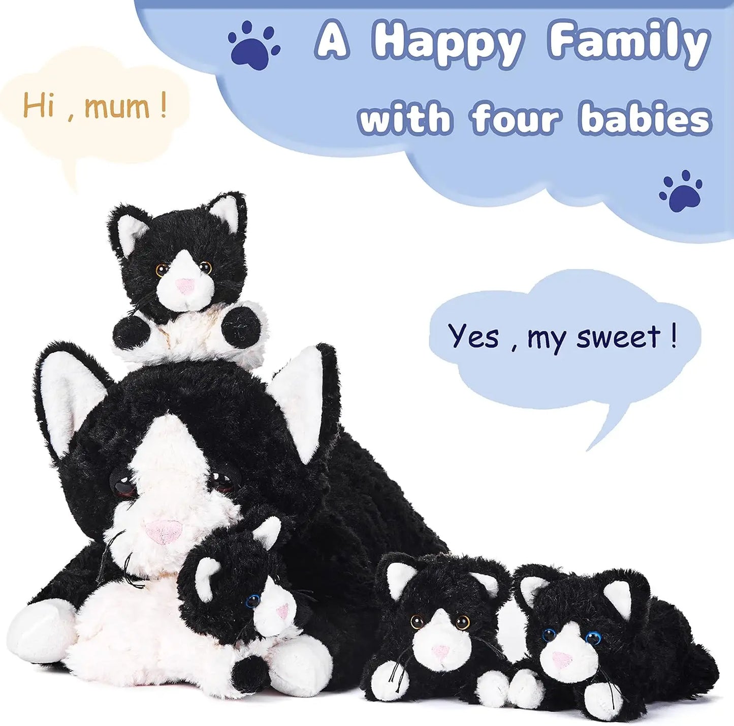IKASA Mommy Cat Stuffed Animal Mom and Baby Plush Toy,Cute 16" Soft Cuddly Huggable Toys with Little Mini Babies Kitten