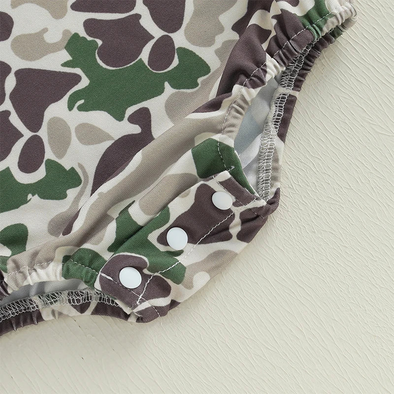 Toddler Boy Lightweight Cotton Short Sleeve Round Neck Camo Romper with Loose Fit
