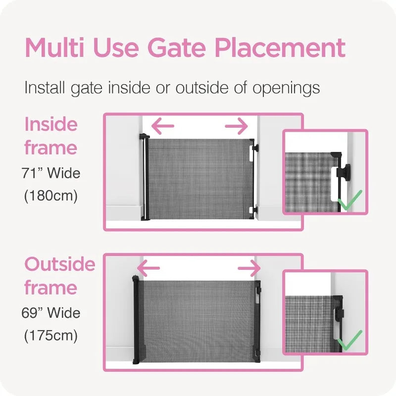 Retractable Baby Gate 33" Tall x 71" Wide Mesh for Pets