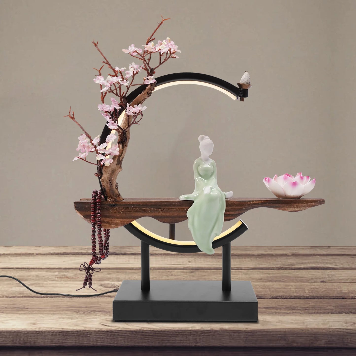 Waterfall LED Backflow Smoke Flower Incense Burner Censer Holder Home Decor