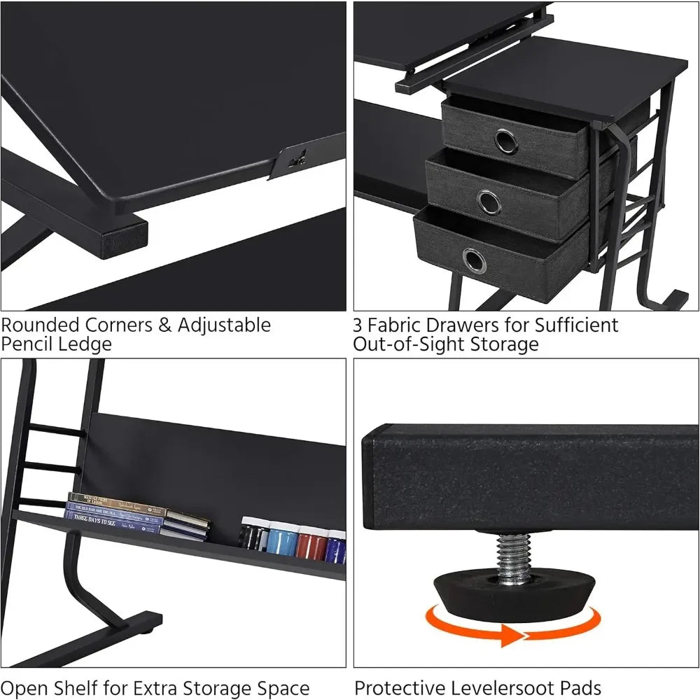 Comfort Corner Drafting Table for Adults with Stool and Drawers