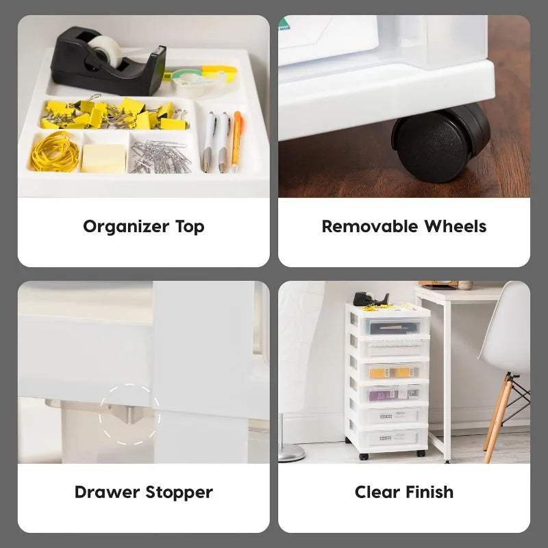 USA Plastic Drawer Storage Organizer Rolling Cart with 6 Drawers