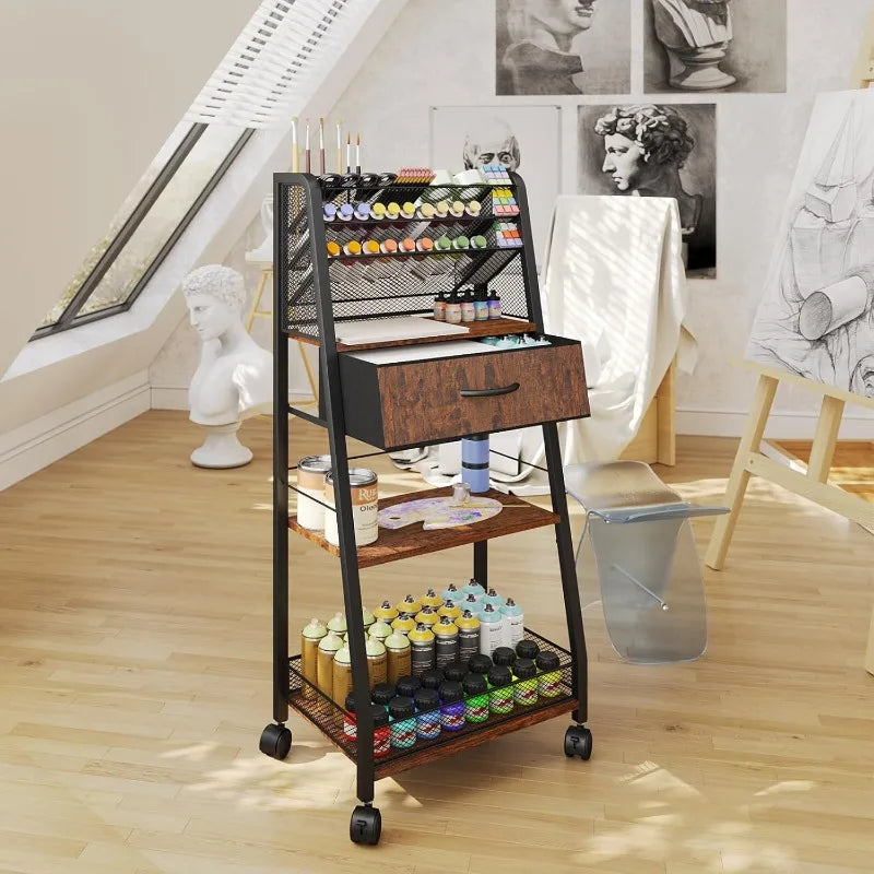 3 Tier Rolling Cart - Metal Utility Cart with Storage Drawer