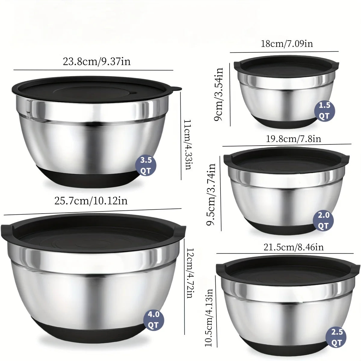 Mixing Bowls with Airtight Lids Stainless Steel