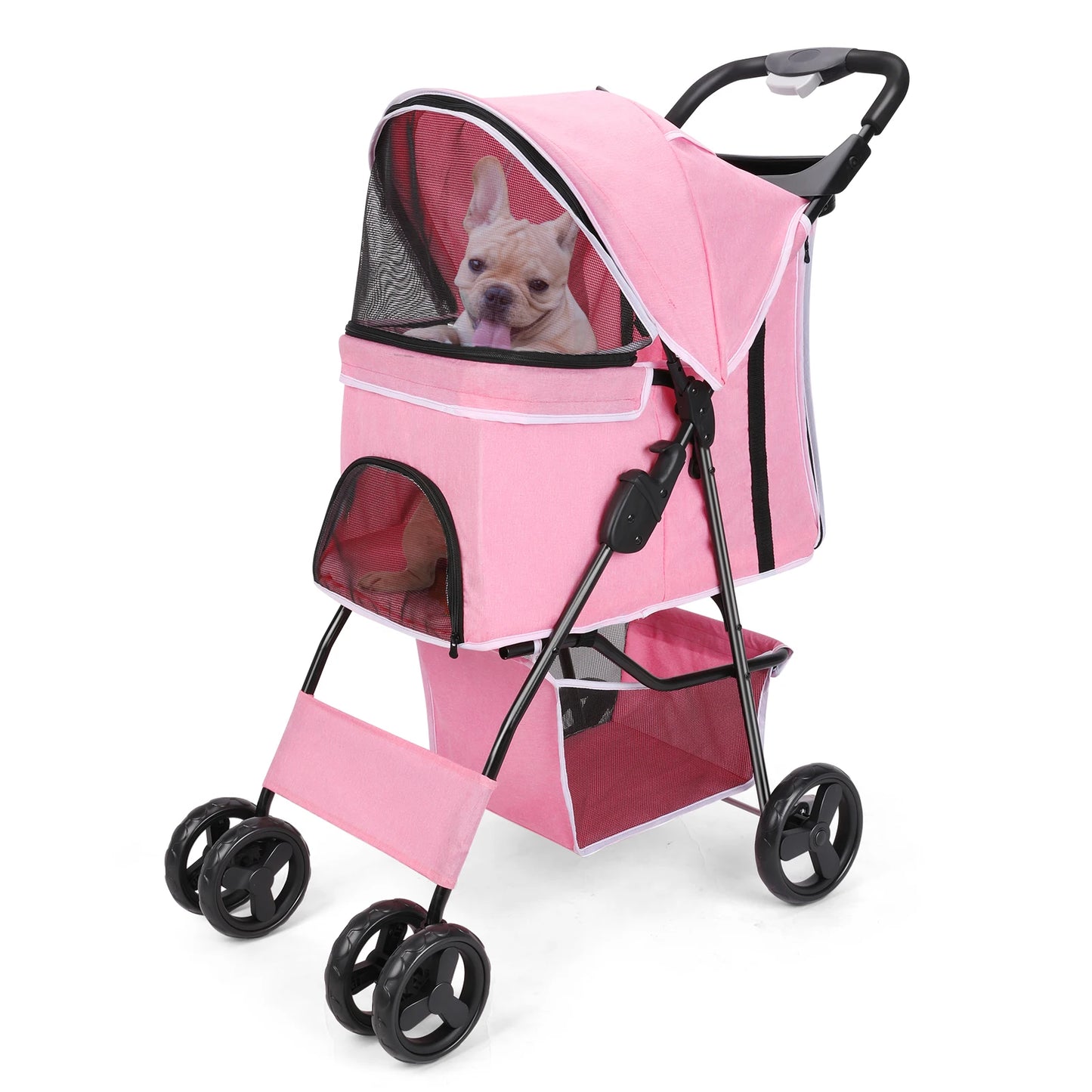 Four-Wheeled Universal Wheel Luxury Pet Stroller With Cup Holder