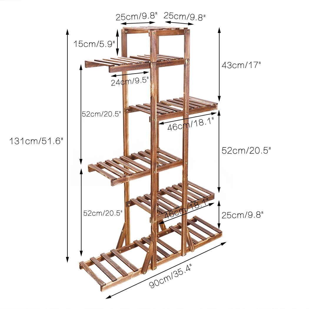 Reinforced 52" Tall 6 Tier Wood Plant Stand Corner Shelf Flower Rack Garden Home