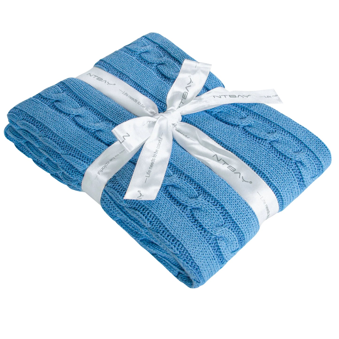 Ntbay 100% Cotton Cable Knit Toddler Blanket, Soft Warm