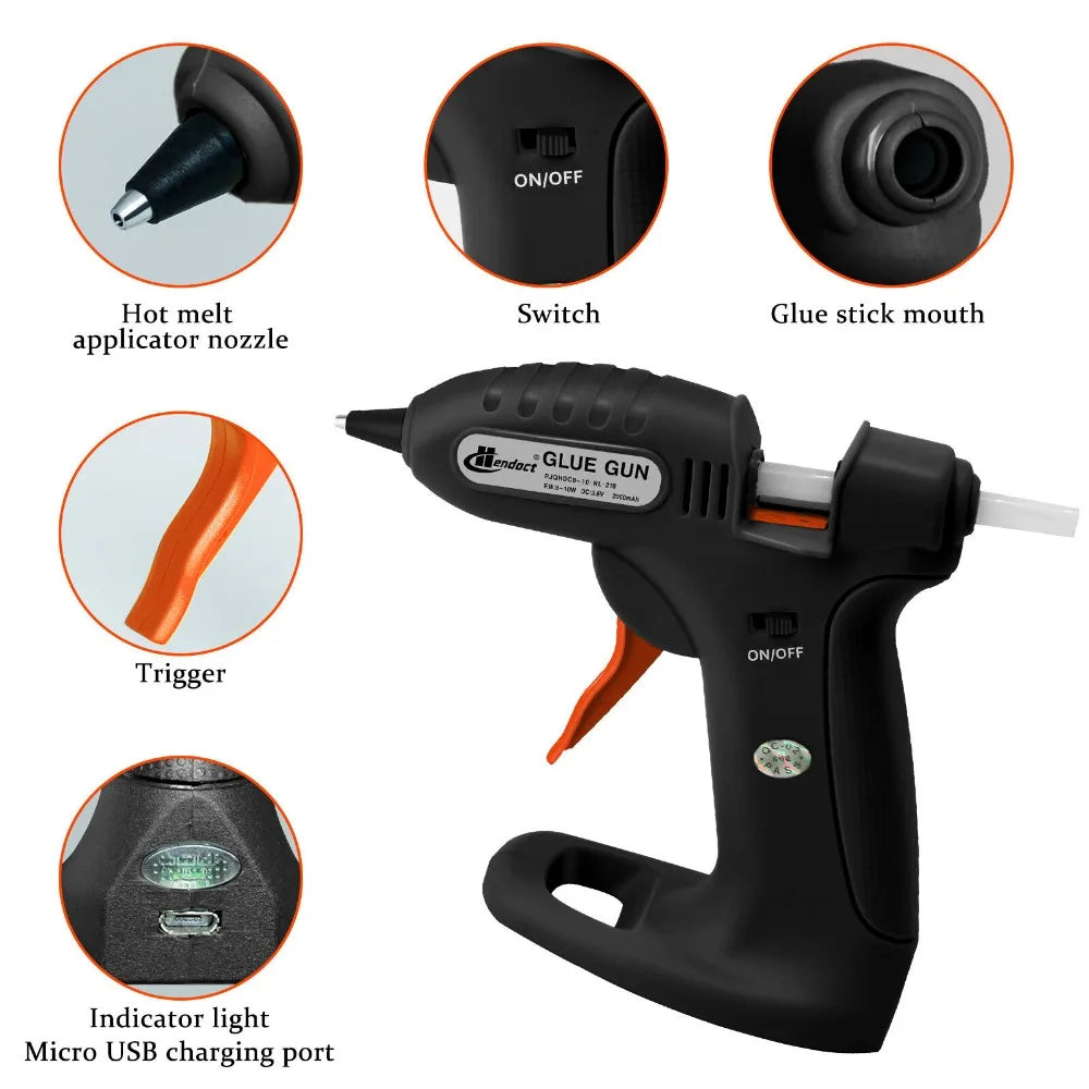 DC3.7V Cordless Hot Melt Glue Gun with 30 Mini Glue Sticks