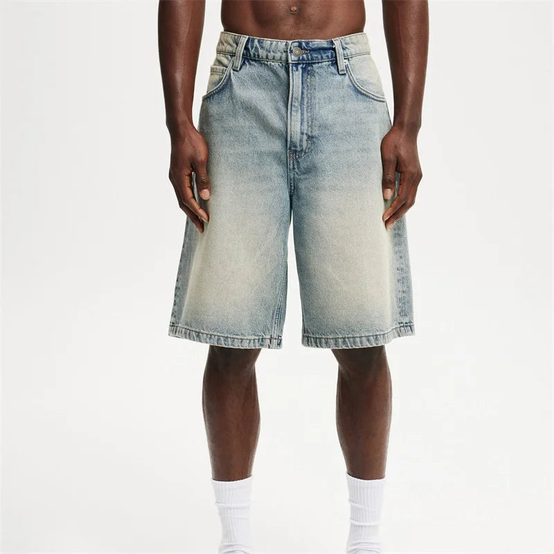 Men's Vintage Washed Denim Shorts with Relaxed Fit